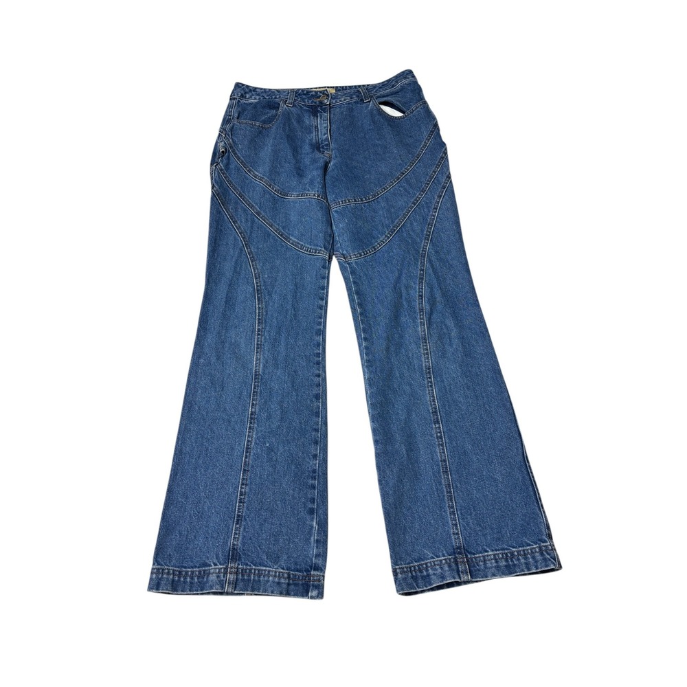 Paloma Wool Blue Curved Seam Wide Leg Jeans Womens Size tag 42 32X30‎ Made Spain